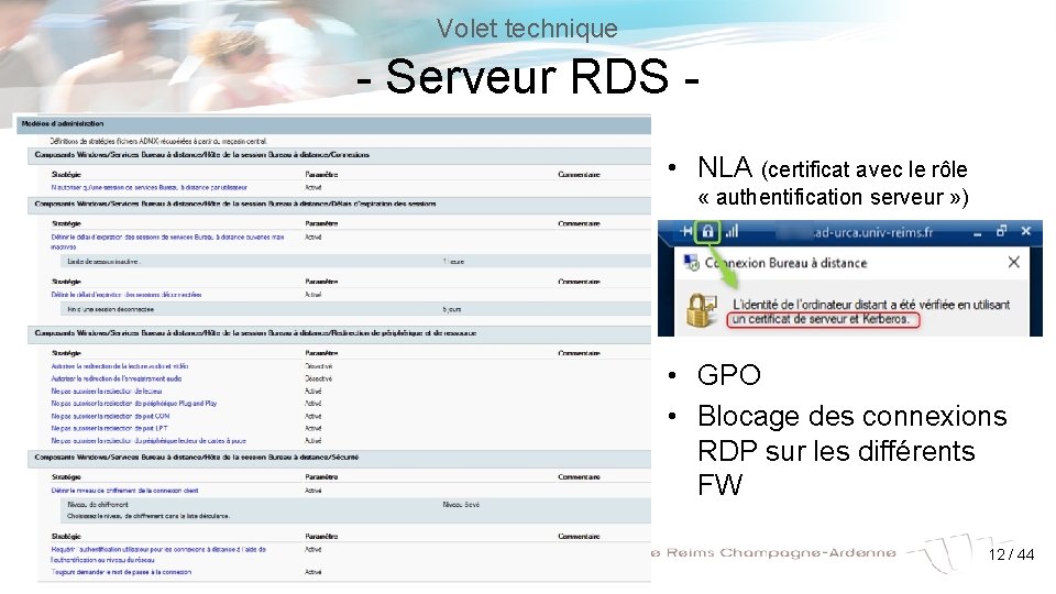 Volet technique - Serveur RDS • NLA (certificat avec le rôle « authentification serveur