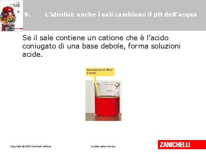 9. L’idrolisi: anche i sali cambiano il p. H dell’acqua Se il sale contiene