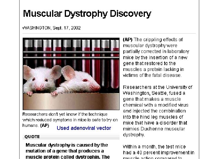Used adenoviral vector 