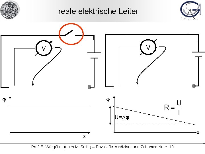reale elektrische Leiter V V φ φ U=Dφ x Prof. F. Wörgötter (nach M.