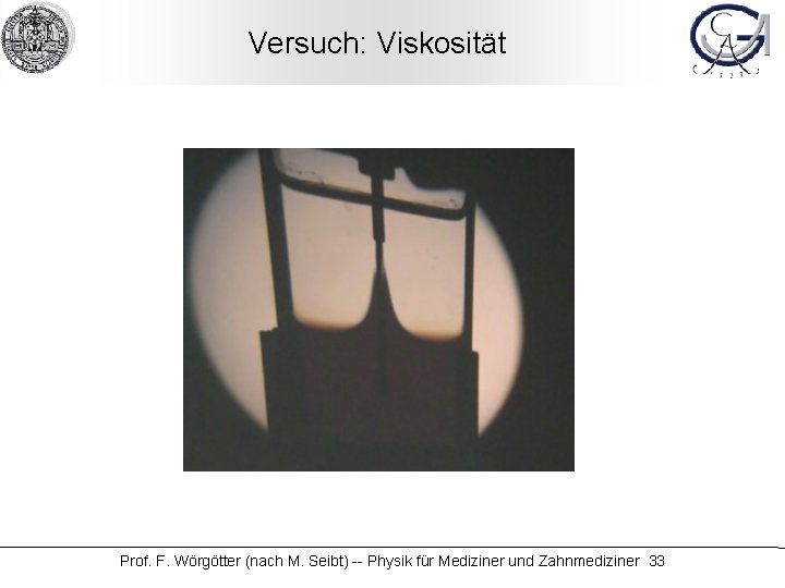 Versuch: Viskosität Prof. F. Wörgötter (nach M. Seibt) -- Physik für Mediziner und Zahnmediziner