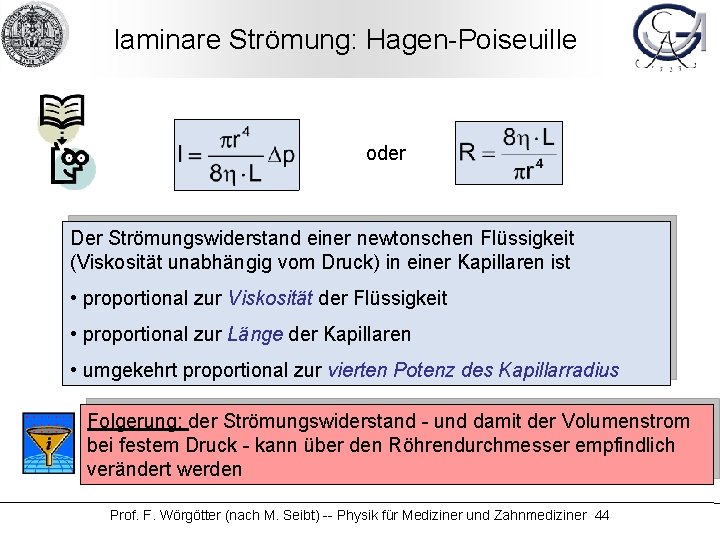 laminare Strömung: Hagen-Poiseuille oder Der Strömungswiderstand einer newtonschen Flüssigkeit (Viskosität unabhängig vom Druck) in