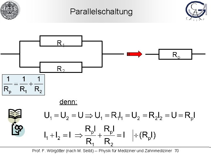 Parallelschaltung R 1 Rp R 2 denn: Prof. F. Wörgötter (nach M. Seibt) --