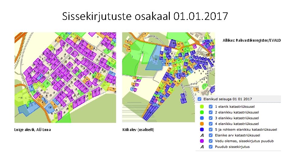 Sissekirjutuste osakaal 01. 2017 Allikas: Rahvastikuregister/EVALD Luige alevik, AÜ Luna Kiili alev (osaliselt) 