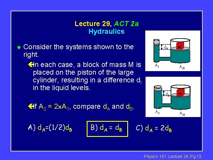 Lecture 29, ACT 2 a Hydraulics l Consider the systems shown to the right.