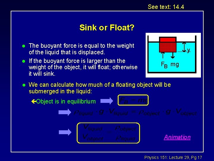See text: 14. 4 Sink or Float? l l l The buoyant force is