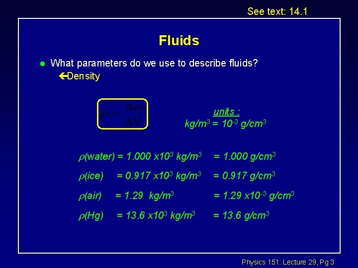 See text: 14. 1 Fluids l What parameters do we use to describe fluids?