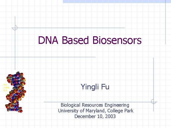 DNA Based Biosensors Yingli Fu Biological Resources Engineering University of Maryland, College Park December