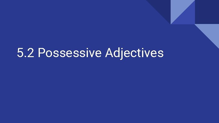 5. 2 Possessive Adjectives 5. 2 Possessive Adjectives