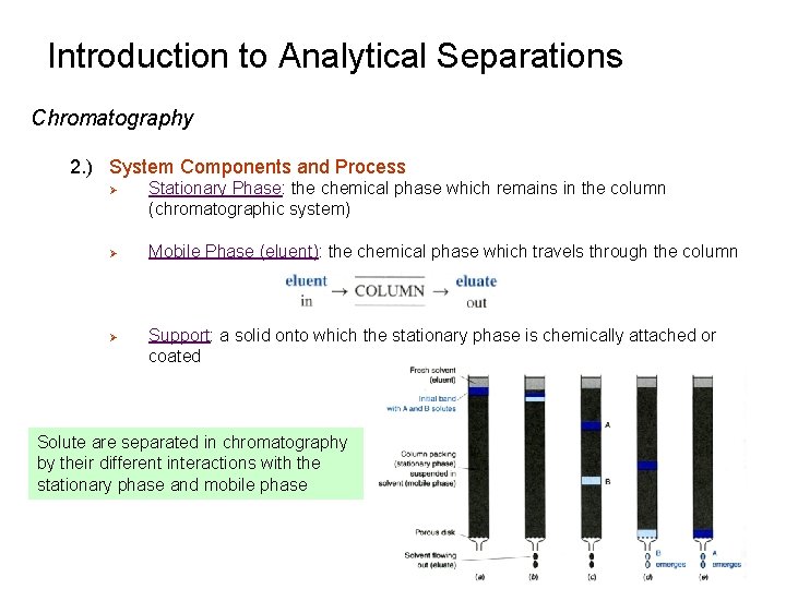 Introduction to Analytical Separations Chromatography 2. ) System Components and Process Ø Ø Ø
