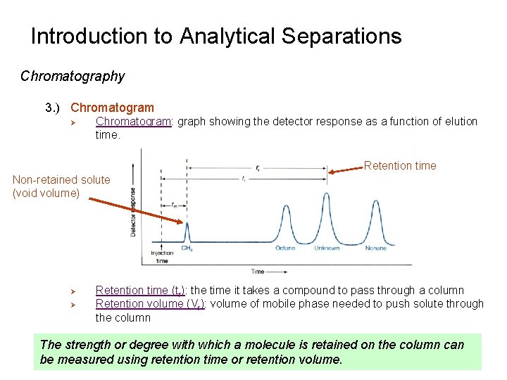 Introduction to Analytical Separations Chromatography 3. ) Chromatogram Ø Chromatogram: graph showing the detector