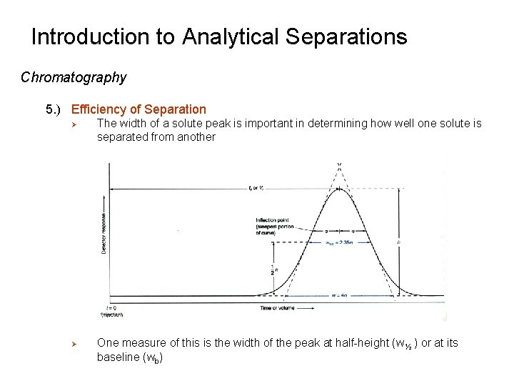 Introduction to Analytical Separations Chromatography 5. ) Efficiency of Separation Ø Ø The width