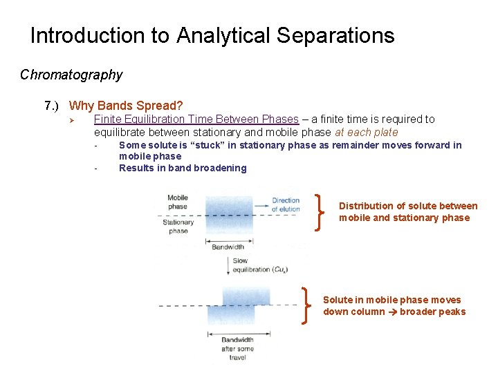 Introduction to Analytical Separations Chromatography 7. ) Why Bands Spread? Ø Finite Equilibration Time