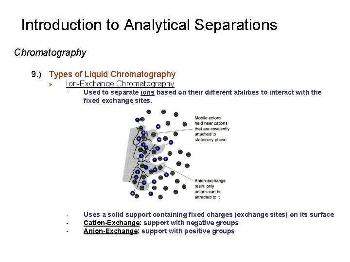 Introduction to Analytical Separations Chromatography 9. ) Types of Liquid Chromatography Ø Ion-Exchange Chromatography