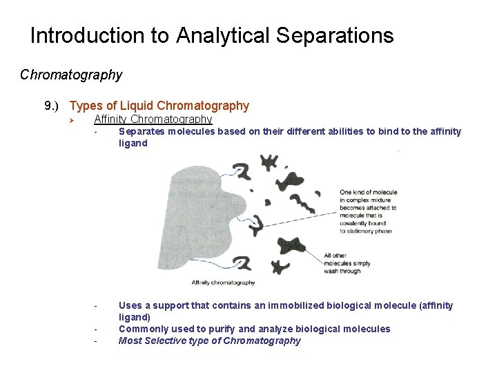 Introduction to Analytical Separations Chromatography 9. ) Types of Liquid Chromatography Ø Affinity Chromatography