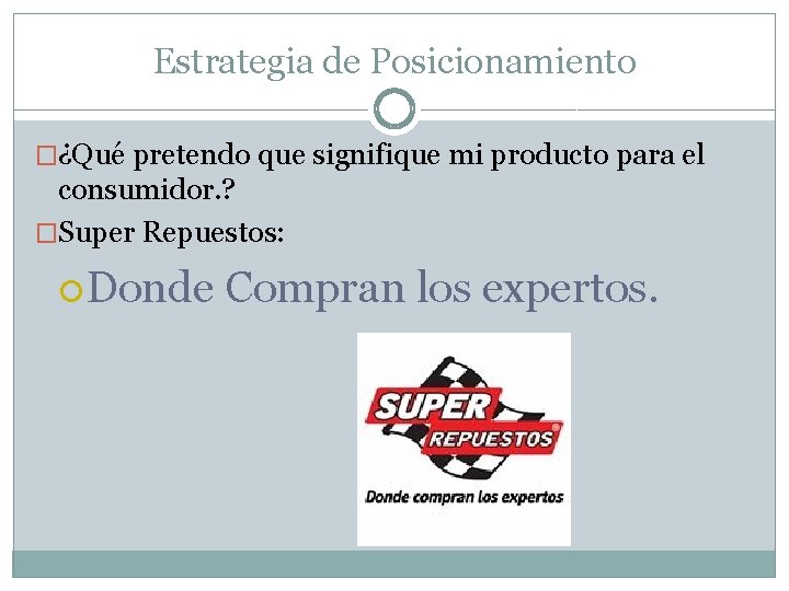 Estrategia de Posicionamiento �¿Qué pretendo que signifique mi producto para el consumidor. ? �Super