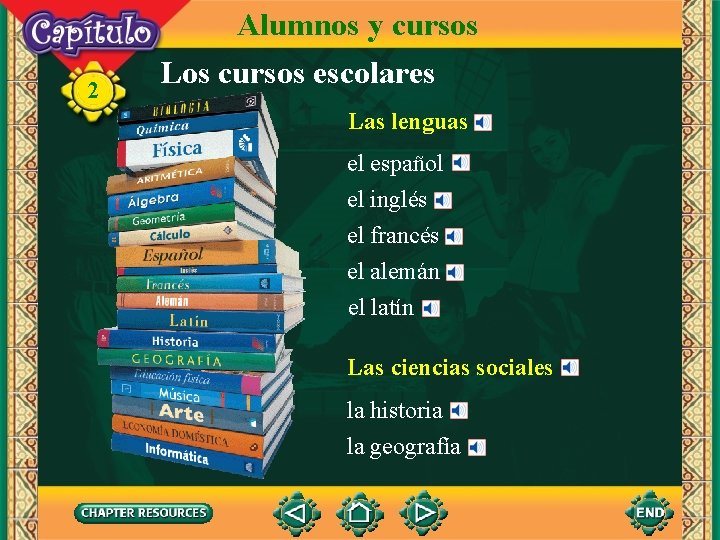 2 Alumnos y cursos Los cursos escolares Las lenguas el español el inglés el