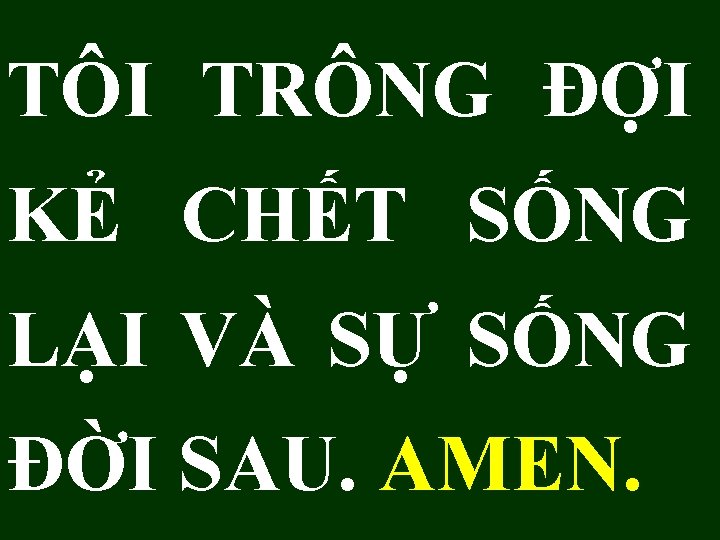 TÔI TRÔNG ĐỢI KẺ CHẾT SỐNG LẠI VÀ SỰ SỐNG ĐỜI SAU. AMEN. 
