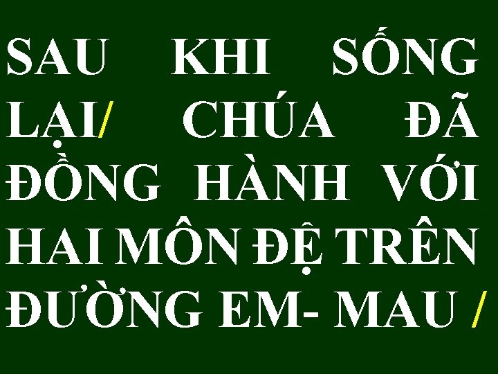SAU KHI SỐNG LẠI/ CHÚA ĐÃ ĐỒNG HÀNH VỚI HAI MÔN ĐỆ TRÊN ĐƯỜNG