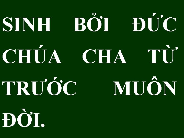 SINH BỞI ÐỨC CHÚA CHA TỪ TRƯỚC ĐỜI. MUÔN 