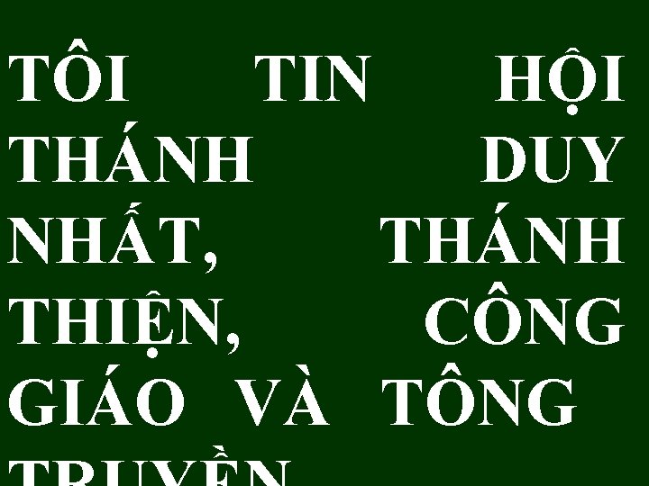TÔI TIN HỘI THÁNH DUY NHẤT, THÁNH THIỆN, CÔNG GIÁO VÀ TÔNG 