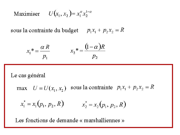 Maximiser sous la contrainte du budget Le cas général sous la contrainte Les fonctions Maximiser sous la contrainte du budget Le cas général sous la contrainte Les fonctions