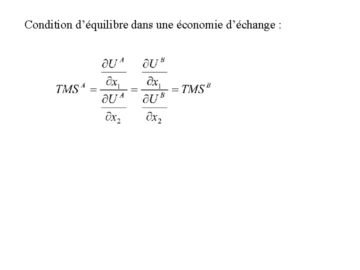 Condition d’équilibre dans une économie d’échange : Condition d’équilibre dans une économie d’échange :