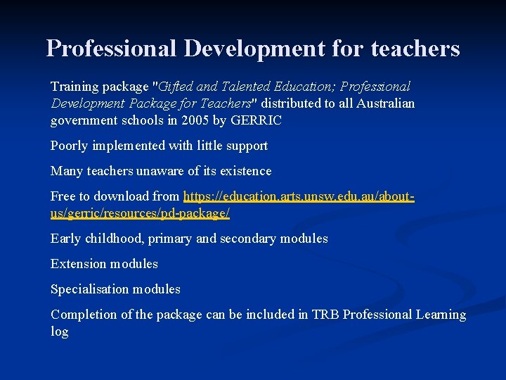 Professional Development for teachers Training package "Gifted and Talented Education; Professional Development Package for