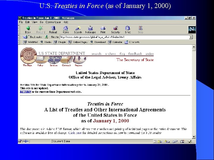 U. S. Treaties in Force (as of January 1, 2000) 