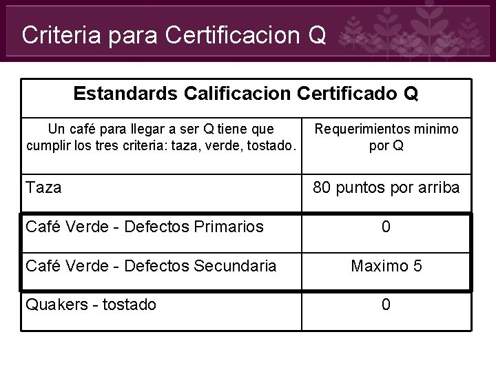 Criteria para Certificacion Q Estandards Calificacion Certificado Q Un café para llegar a ser