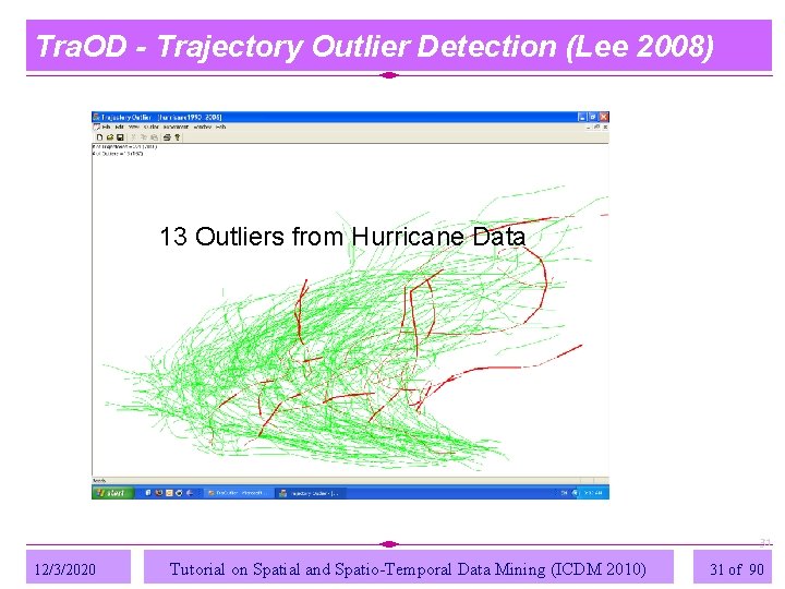 Tra. OD - Trajectory Outlier Detection (Lee 2008) 13 Outliers from Hurricane Data 31 Tra. OD - Trajectory Outlier Detection (Lee 2008) 13 Outliers from Hurricane Data 31