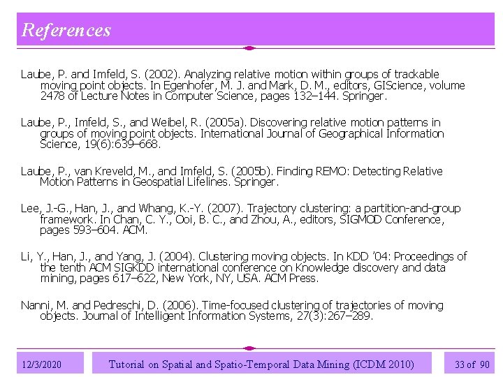 References Laube, P. and Imfeld, S. (2002). Analyzing relative motion within groups of trackable References Laube, P. and Imfeld, S. (2002). Analyzing relative motion within groups of trackable