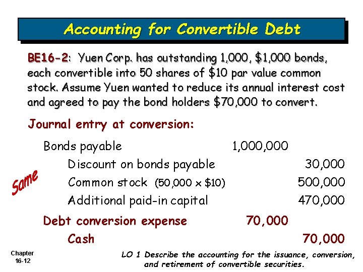 Accounting for Convertible Debt BE 16 -2: Yuen Corp. has outstanding 1, 000, $1,