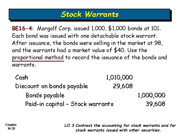 Stock Warrants BE 16 -4: Margolf Corp. issued 1, 000, $1, 000 bonds at