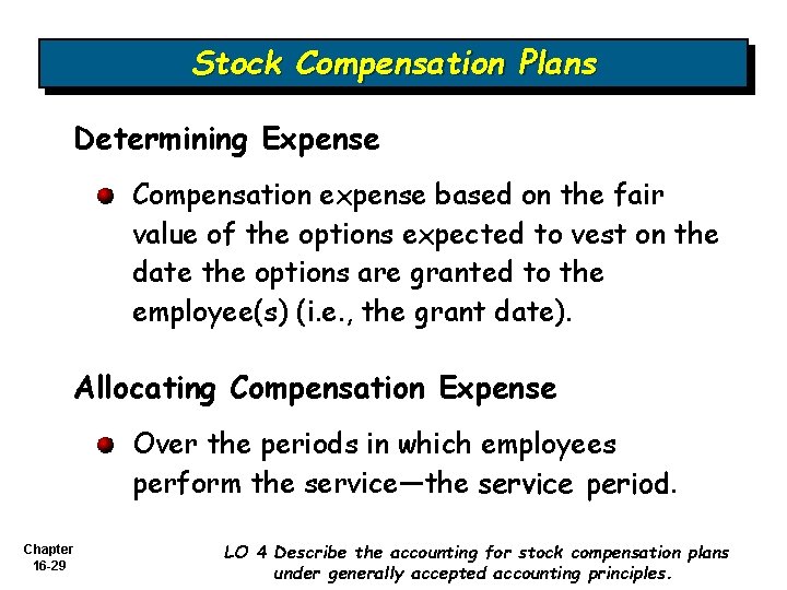 Stock Compensation Plans Determining Expense Compensation expense based on the fair value of the