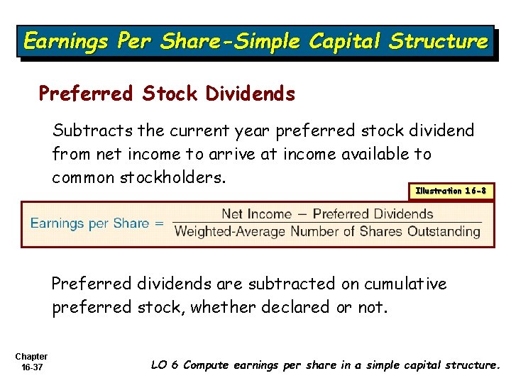 Earnings Per Share-Simple Capital Structure Preferred Stock Dividends Subtracts the current year preferred stock