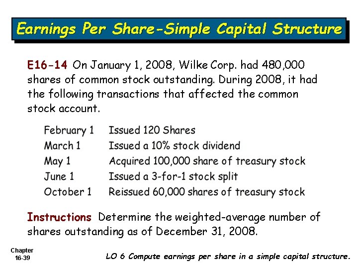 Earnings Per Share-Simple Capital Structure E 16 -14 On January 1, 2008, Wilke Corp.