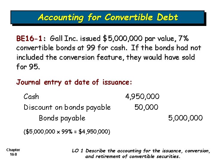 Accounting for Convertible Debt BE 16 -1: Gall Inc. issued $5, 000 par value,