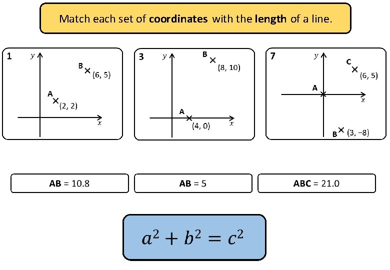 Match each set of coordinates with the length of a line. 