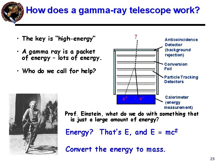 How does a gamma-ray telescope work? • The key is “high-energy” Anticoincidence Detector (background