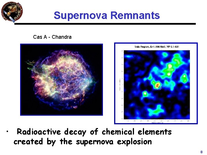 Supernova Remnants Cas A - Chandra CGRO/ -ray Chandra/X-ray • Radioactive decay of chemical