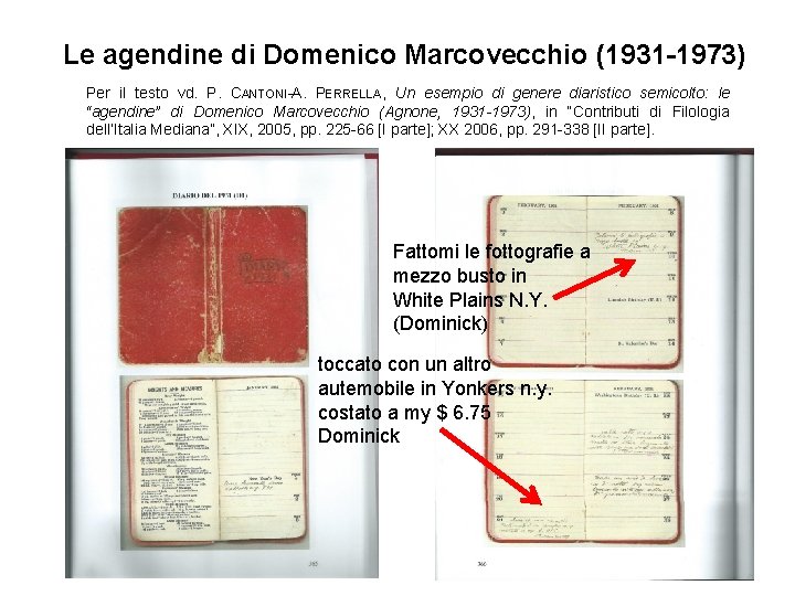 Le agendine di Domenico Marcovecchio (1931 -1973) Per il testo vd. P. CANTONI-A. PERRELLA,