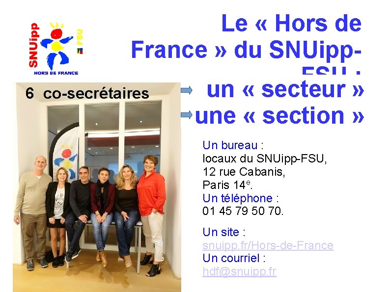 Le « Hors de France » du SNUipp. FSU : un « secteur »