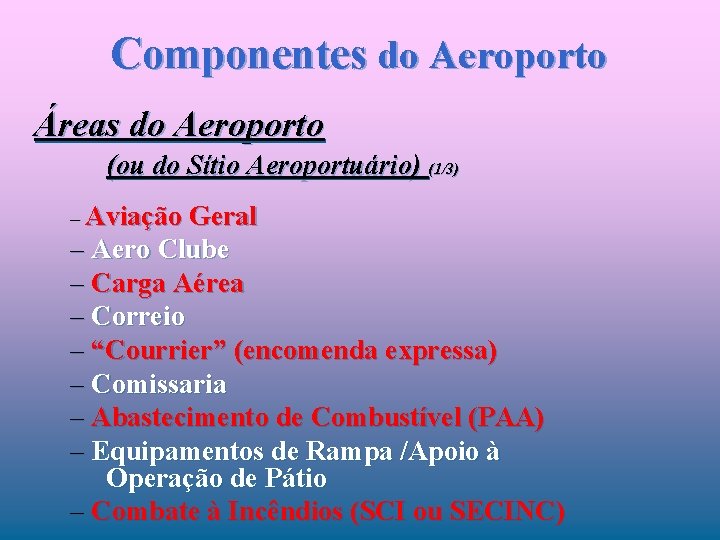 Componentes do Aeroporto Áreas do Aeroporto (ou do Sítio Aeroportuário) (1/3) – Aviação Geral