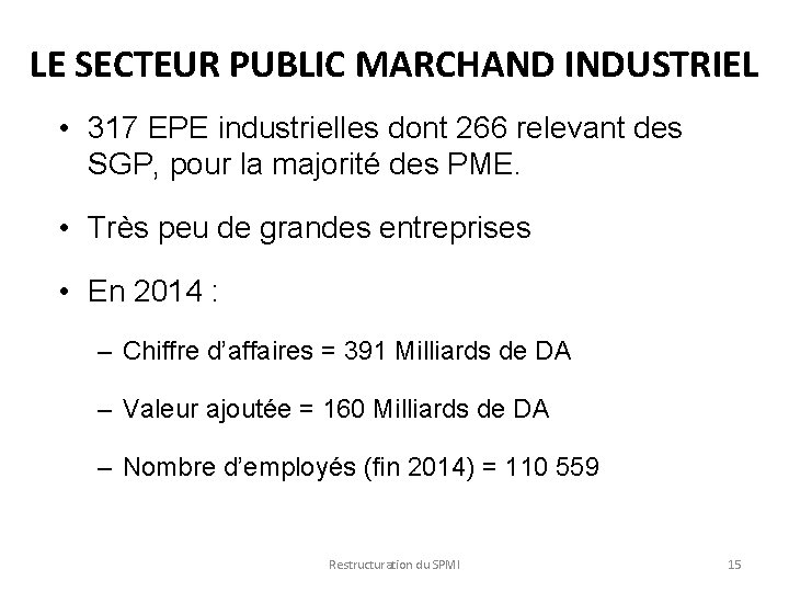 LE SECTEUR PUBLIC MARCHAND INDUSTRIEL • 317 EPE industrielles dont 266 relevant des SGP,