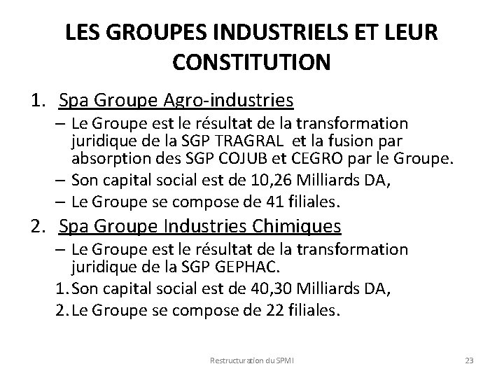 LES GROUPES INDUSTRIELS ET LEUR CONSTITUTION 1. Spa Groupe Agro-industries – Le Groupe est