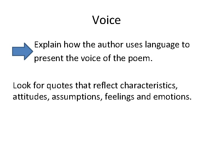 Voice Explain how the author uses language to present the voice of the poem.