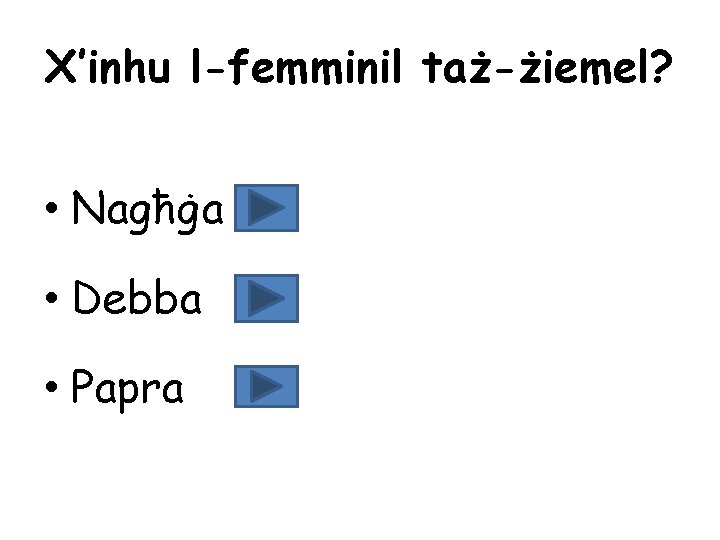 X’inhu l-femminil taż-żiemel? • Nagħġa • Debba • Papra 
