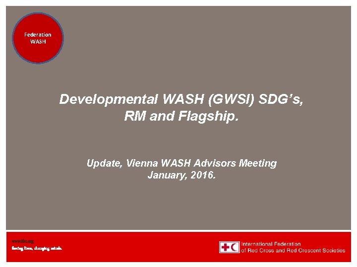 Federation Health WASH Wat. San/EH Developmental WASH (GWSI) SDG’s, RM and Flagship. Update, Vienna