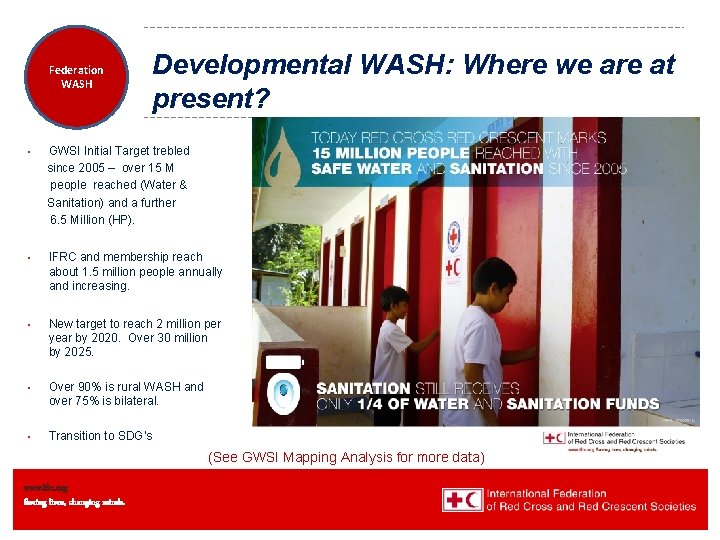 Federation Health WASH Wat. San/EH Developmental WASH: Where we are at present? • GWSI